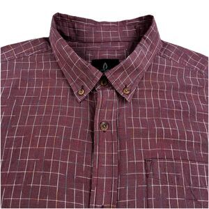 Prana Shirt Mens XL Maroon Tattersall Plaid Geometric Button Down Long Sleeve